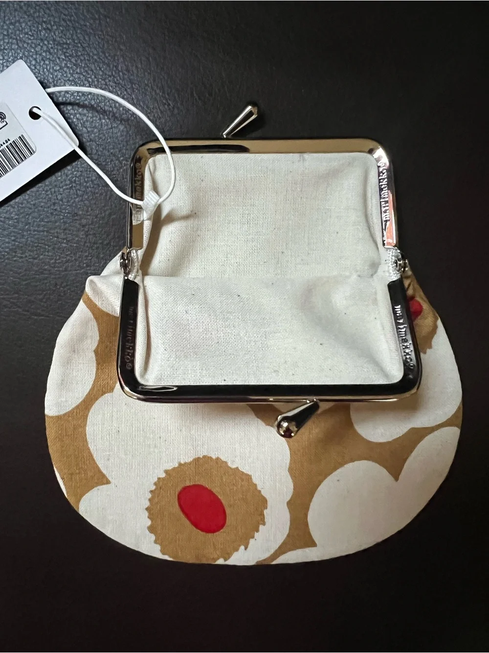 Marimekko Wallet Unikko Tan and Red Small Coin Purse - Picture 6 of 11